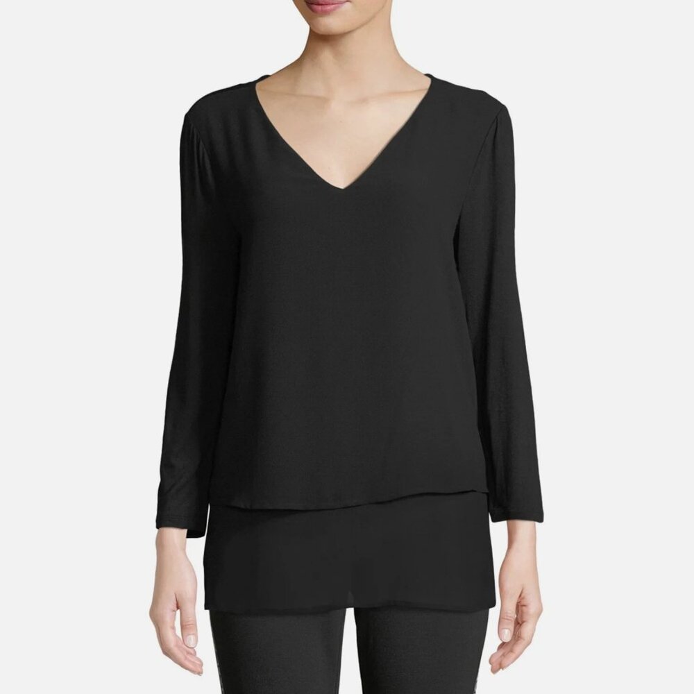 Michael Kors Black 3/4 Sleeve V-neck Blouse - Size Small